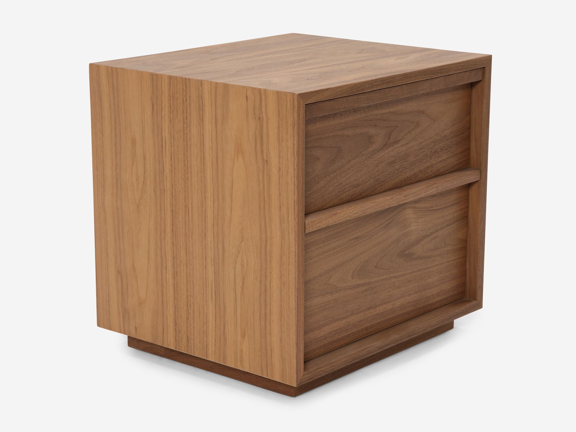 Two drawer walnut nightstand detail view